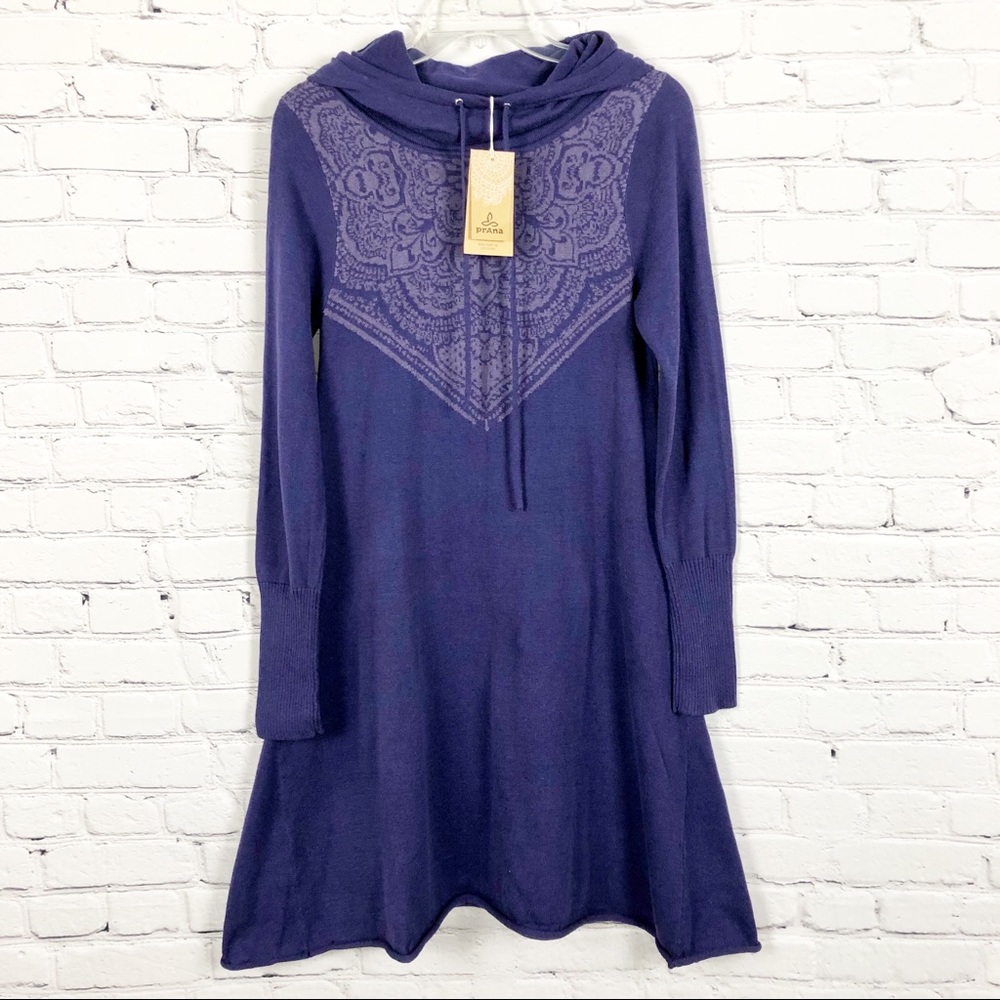 NWT prAna Coco Hooded Sweater Dress Purple Sz M - Picture 2 of 14